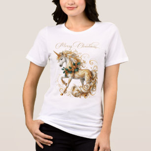 Unicórnio de Natal Branco e Dourado Elegante