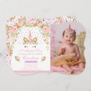 Unicórnio do ouro do rosa do convite do