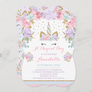 Unicórnio do ouro do rosa do convite do