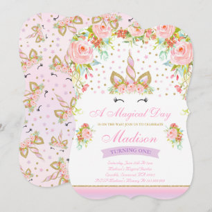 Unicórnio do ouro do rosa do convite do