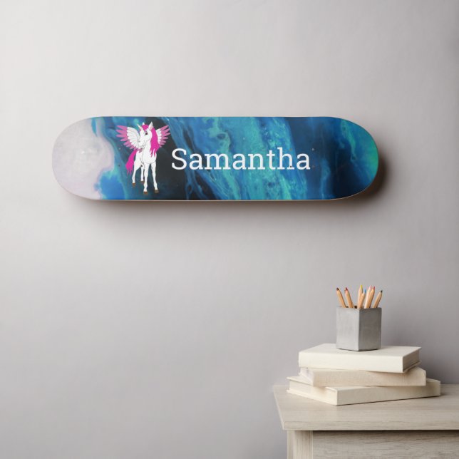 Unicórnio do skate White Wing (Arte de parede (Horz))