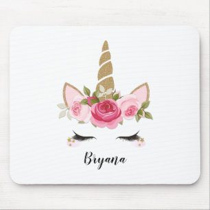 Unicórnio Dourado Floral Fofo Moderno Mouse Pad
