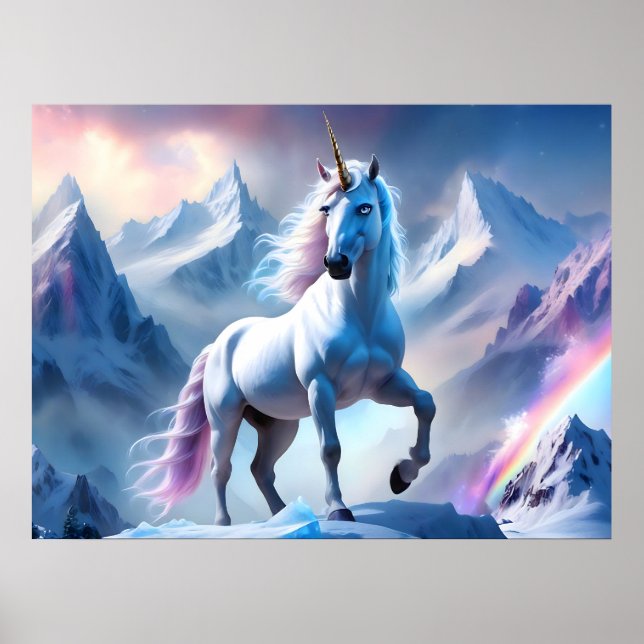 Unicórnio Encantado em Poster de Snowy Fantasy (Frente)