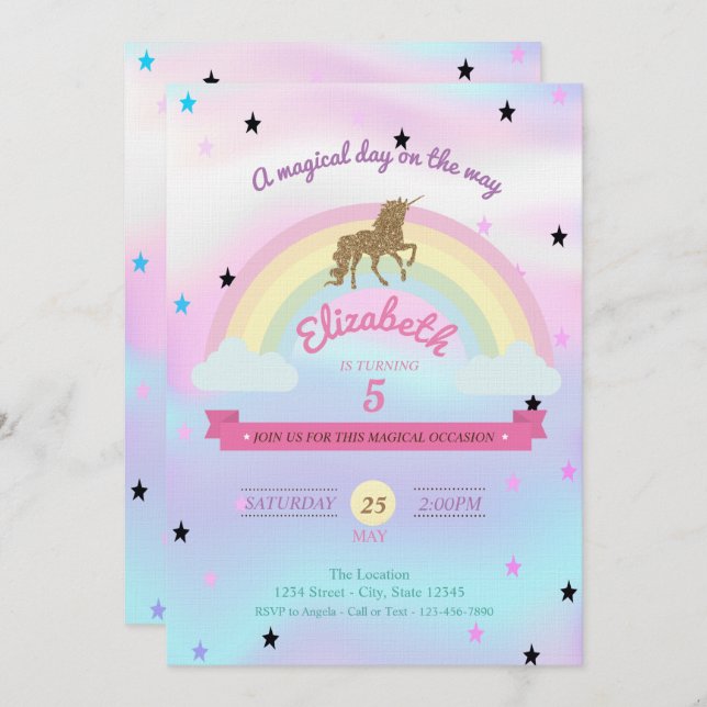 Unicórnio Holográfico, Convite de Aniversário do A (Frente/Verso)