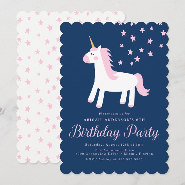 Unicórnio Mágico | Convite para Festa de Aniversár (Frente/Verso)