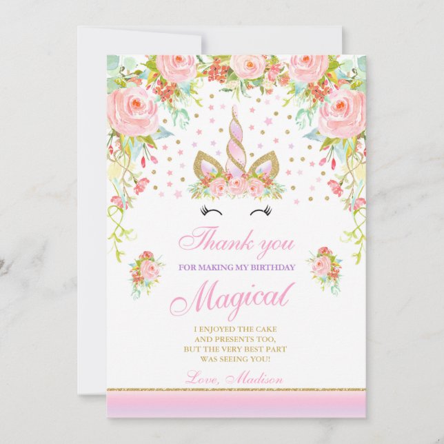 Unicórnio mágico Dourado do rosa dos cartões de (Frente)