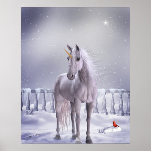 Unicórnio no Impressão de Poster de neve