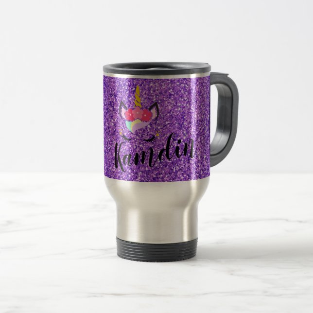 Unicórnio Personalizado Púrpura 15 onças de caneca (Frente Esquerda)
