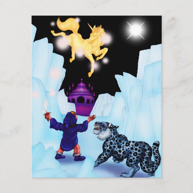 Unicórnio, rapaz divino da liberdade, neve, leopar (Frente)