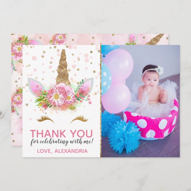 Unicórnios em Cartões de agradecimentos Bloom (Frente/Verso)