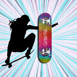 Unicorns Rainbow Glitter Skateboard<br><div class="desc">Unicorns Rainbow Glitter Skateboard Quando você precisa do seu impacto de cor sobre o topo. "Eu vejo suas cores verdadeiras / E é por isso que eu te amo, " ela canta. Libere seu unicórnio interno ⭐ Este produto é 100% personalizável. *****Clique no BOTÃO PERSONALIZAR para adicionar, excluir, mover, redimensionar,...</div>
