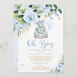 Unidade Elefante Por Chá de fraldas Convite Azul R