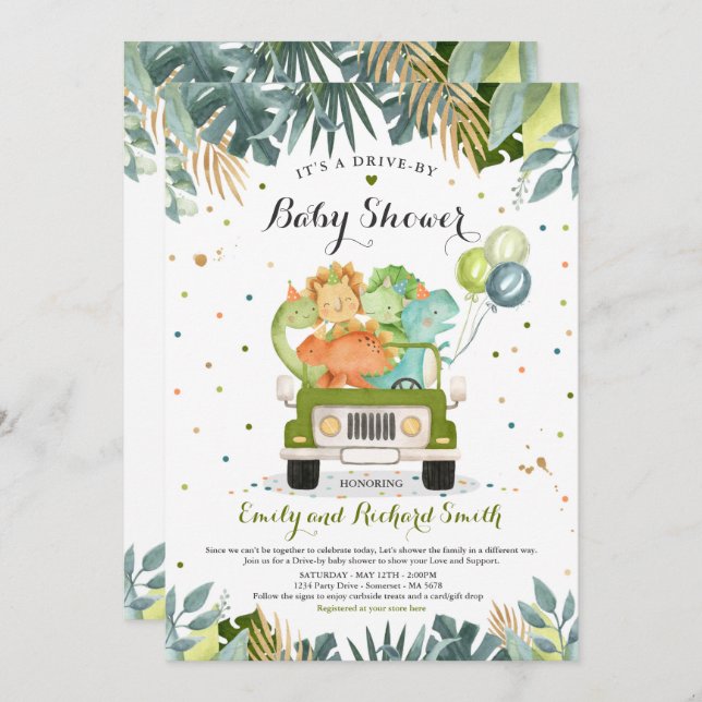 Unidade por Chá de fraldas Convite Chá Dinossauro (Frente/Verso)