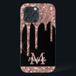 Unidades de Rosa Dourada Glitter Moderna Monograma<br><div class="desc">Uma brilhante, moderna e esbranquiçada rosa dourada, goteja o nome personalizado e a capas de iphone monográfica. Este design apresenta um brilho brilhante cor rosa-rosa cor-de-rosa cor-rosa pálido sobre fundo preto com modelo de texto personalizado monograma inicial e nome próprio. Um presente feminino perfeito para mulheres e raparigas que amam...</div>