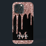 Unidades de Rosa Dourada Glitter Moderna Monograma<br><div class="desc">Uma brilhante, moderna e esbranquiçada rosa dourada, goteja o nome personalizado e a capas de iphone monográfica. Este design apresenta um brilho brilhante cor rosa-rosa cor-de-rosa cor-rosa pálido sobre fundo preto com modelo de texto personalizado monograma inicial e nome próprio. Um presente feminino perfeito para mulheres e raparigas que amam...</div>