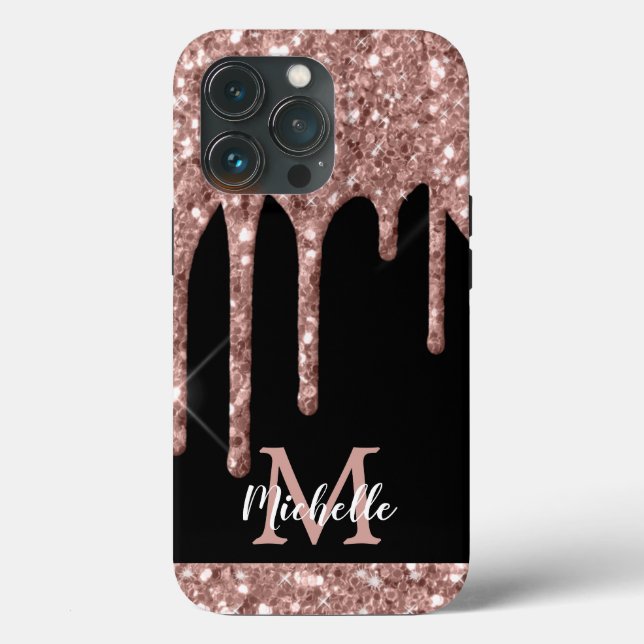 Unidades de Rosa Dourada Glitter Moderna Monograma (Verso)