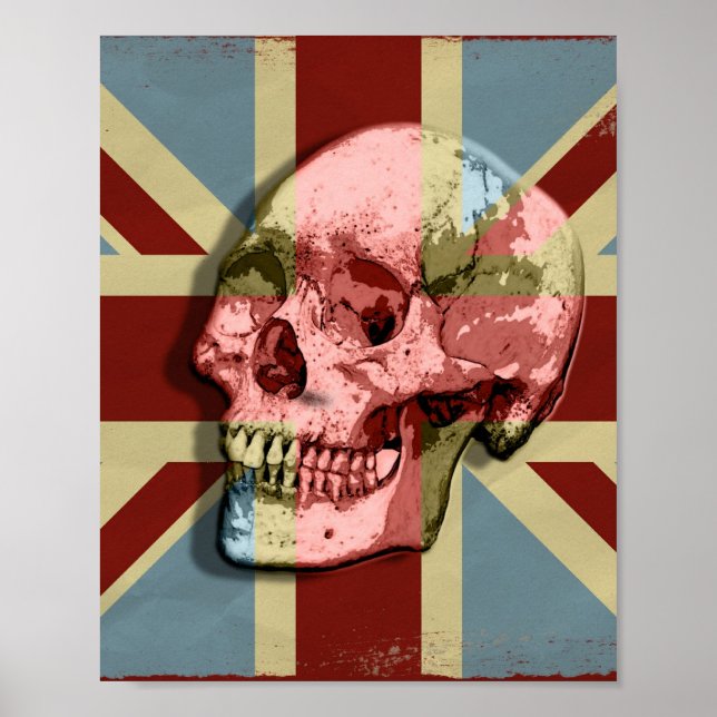 Union Jack Smiling Skull Modern Wall Art Poster (Frente)