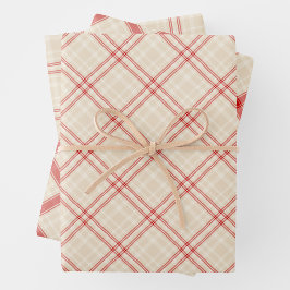 Unique Rustic Cream & Red Squiggly Mixed Plaid