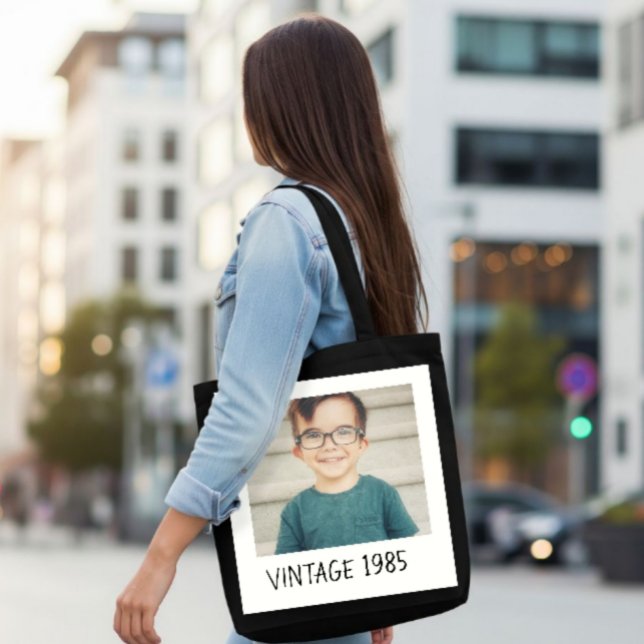 Unisex Custom Vintage Photo And Year tote bag (Criador carregado)