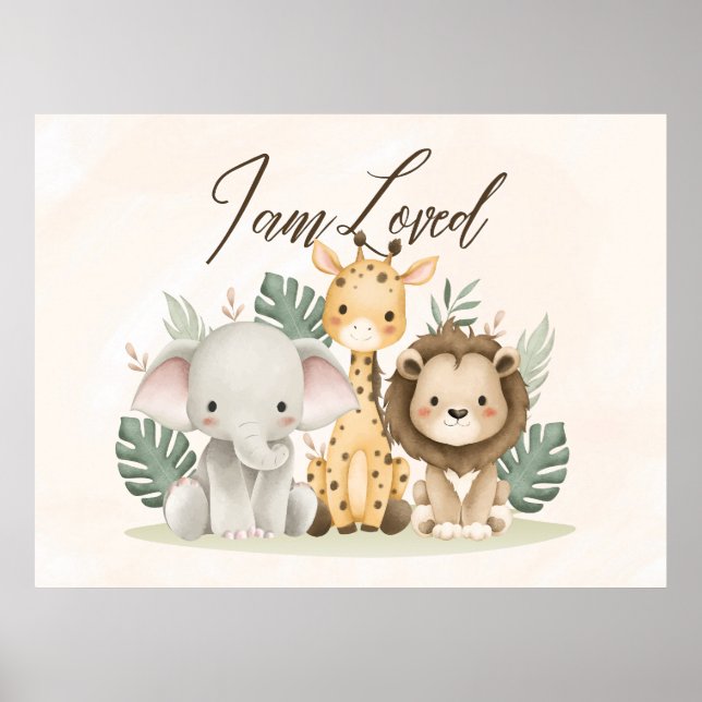 Uplifting  Safari nursery wall poster I am Loved (Frente)