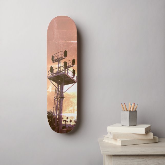 Urban Rustic Cityscape Riding Rails Two Skateboard (Arte de parede)