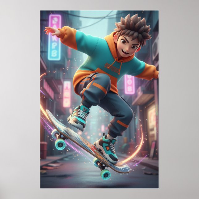 Urban Skater Kid – Street Style Poster Art (Frente)