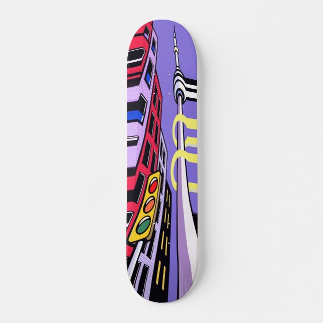 Urban Vibes Skateboard – Bold Pop Art City Design (Frente)