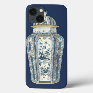 Urna Asiática Decorativa em Azul e Branco