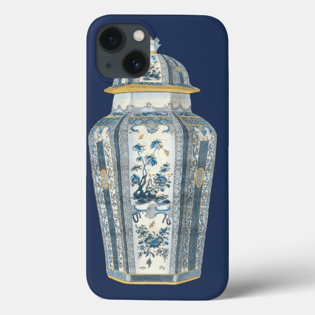 Urna Asiática Decorativa em Azul e Branco (Verso)