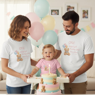 Ursa de Aquarela Rosa Aniversário de 1 ano da Meni