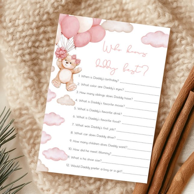 Ursa Rosa Mal Podemos Esperar Quem Conhece Melhor  (Girl Bear Balloon Baby Shower Who Knows Daddy Best Game)