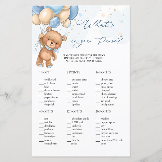 Ursinho Balões Azuis Jogo do Que Você Tem na Bolsa (Frente)