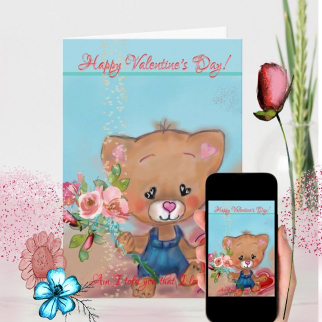 Ursinho com cartão do dia dos namorados com flores (teddy bear with flower Valentine card ZZ cover)
