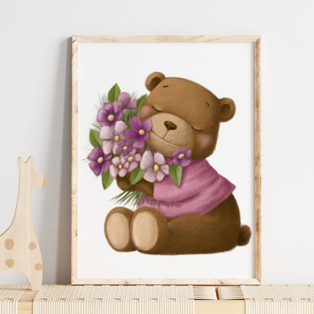 Ursinho Flores Aquarela | Impressão Parede Urso (Criador carregado)