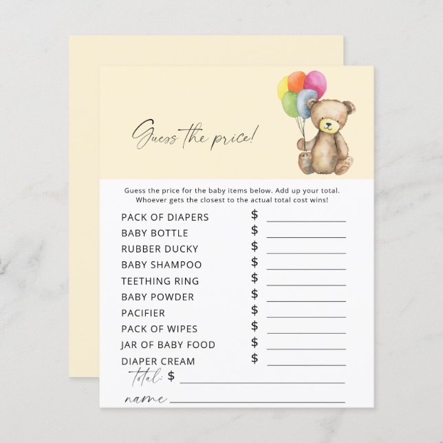 Urso - Adivinha o jogo de preços (Frente/Verso)