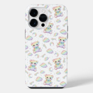 Urso Arco-Íris Fofo e Padrão de Nuvens Pastel