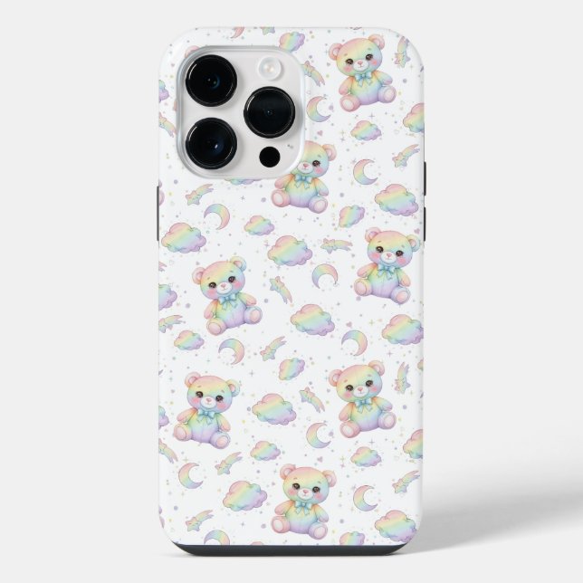 Urso Arco-Íris Fofo e Padrão de Nuvens Pastel (Verso)