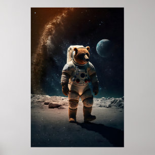 Urso Astronauta Impressão Funny Grizzly em Traje E