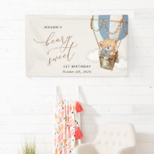 Urso, Balão de Ar Quente Azul, Primeiro Aniversári