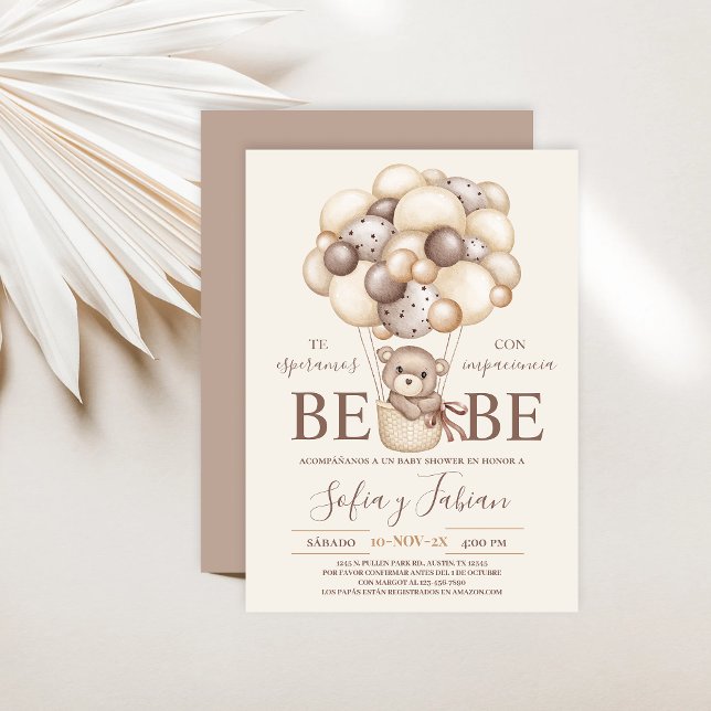 Urso Balões Chá de fraldas Convite Espanhol (Criador carregado)