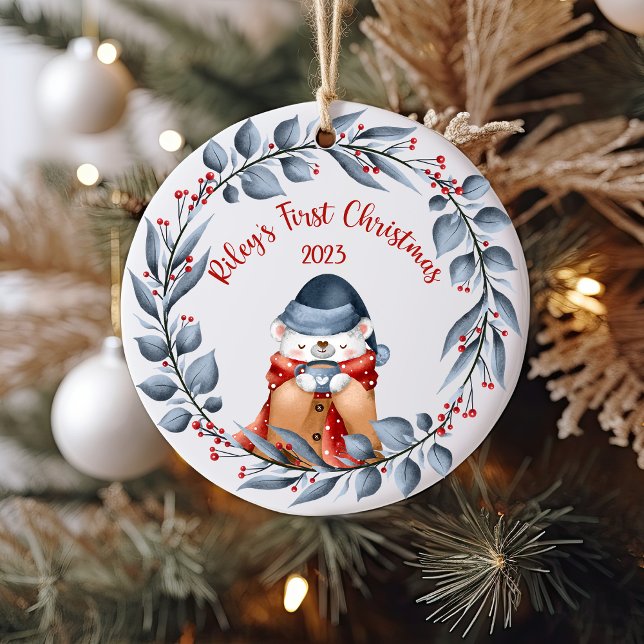 Urso Bebê do Primeiro Ornamento de Natal (Baby's first Christmas Custom Ornament)