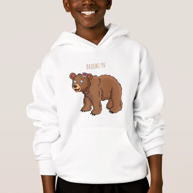 Urso bonito com ilustração de desenho animado de f (Frente)