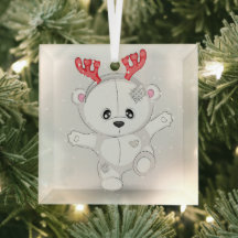 Urso Branco Fofo com Galhadas Vermelhas