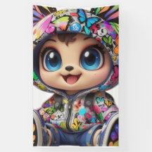 Urso Chibi Bonito no Hoodie da Borboleta do Grafit
