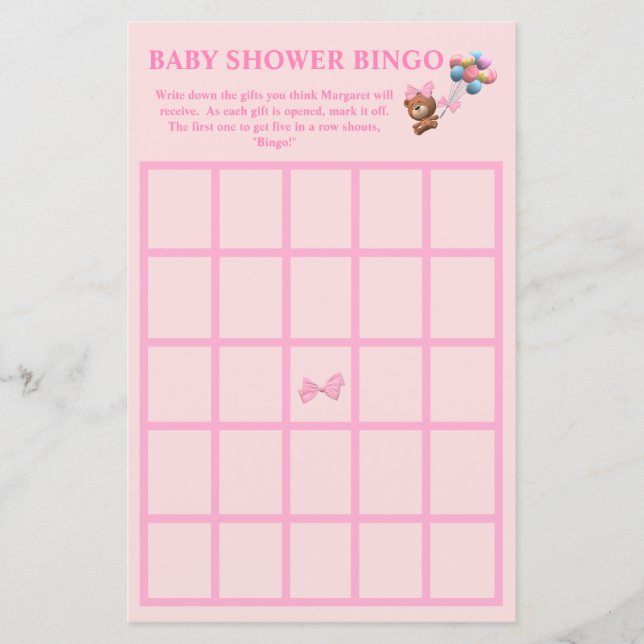 Urso Cinto e Balões Considerados Bingo Chá de fral (Frente)