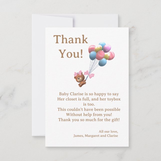 Urso Cinto e Cartões de agradecimentos Plana do Te (Frente)