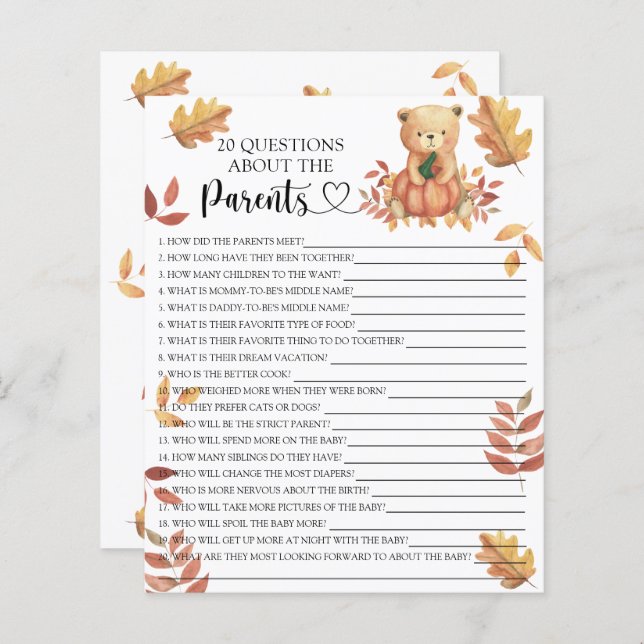 Urso com abóbora - jogos sobre os pais (Frente/Verso)