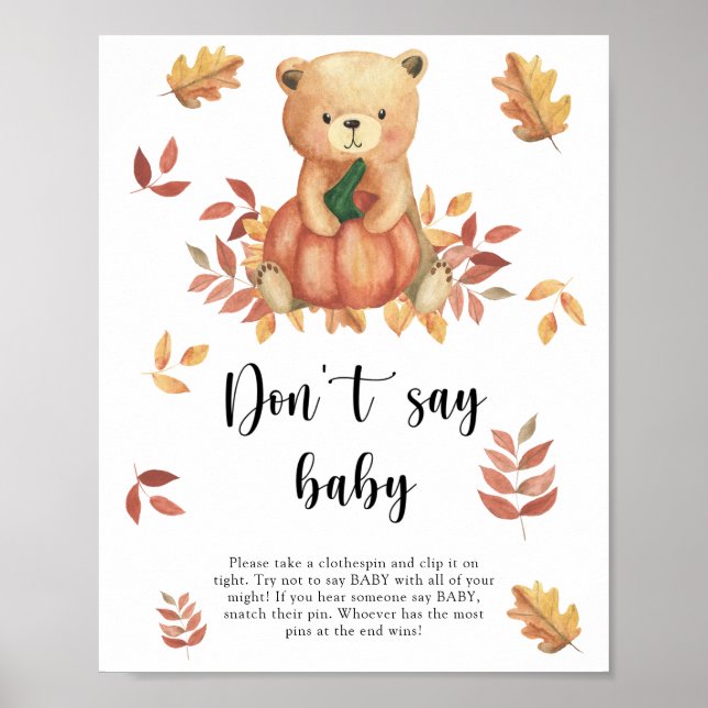 Urso com abóbora - Não diga Poster bebê (Frente)
