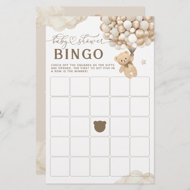 Urso com Balões - Jogo de Chá de fraldas Neutro (Frente/Verso)