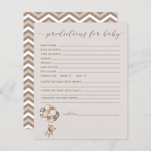 Urso Com Balões Predição Para Cartão De Bebê (Frente/Verso)